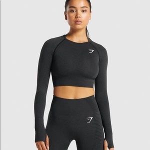 Gymshark Vital Seamless 2.0 Black Marl Long Sleeve Crop Top